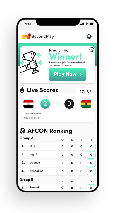 BeyondPlay live scores screen showing several matches in progress