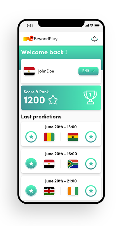 BeyondPlay prediction screen showing points and ranking